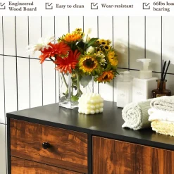 Tangkula Retro Storage Cabinet, Wood Floor Storage Cabinet with 3 Drawers and 1 Cabinet w/Adjustable Shelf, Accent Cabinet