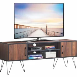 Tangkula Retro TV Stand for 60'' TV, Modern Entertainment Center for Flat Screen TV Cable Box Gaming Consoles(Walnut)