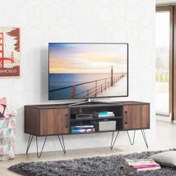 Tangkula Retro TV Stand for 60'' TV, Modern Entertainment Center for Flat Screen TV Cable Box Gaming Consoles(Walnut)
