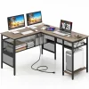 Tangkula Reversible L-Shaped Computer Desk with Charging Station & Shelves