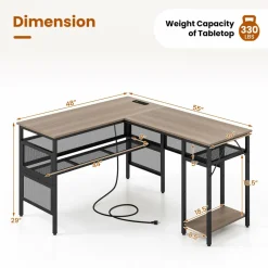 Tangkula Reversible L-Shaped Computer Desk with Charging Station & Shelves
