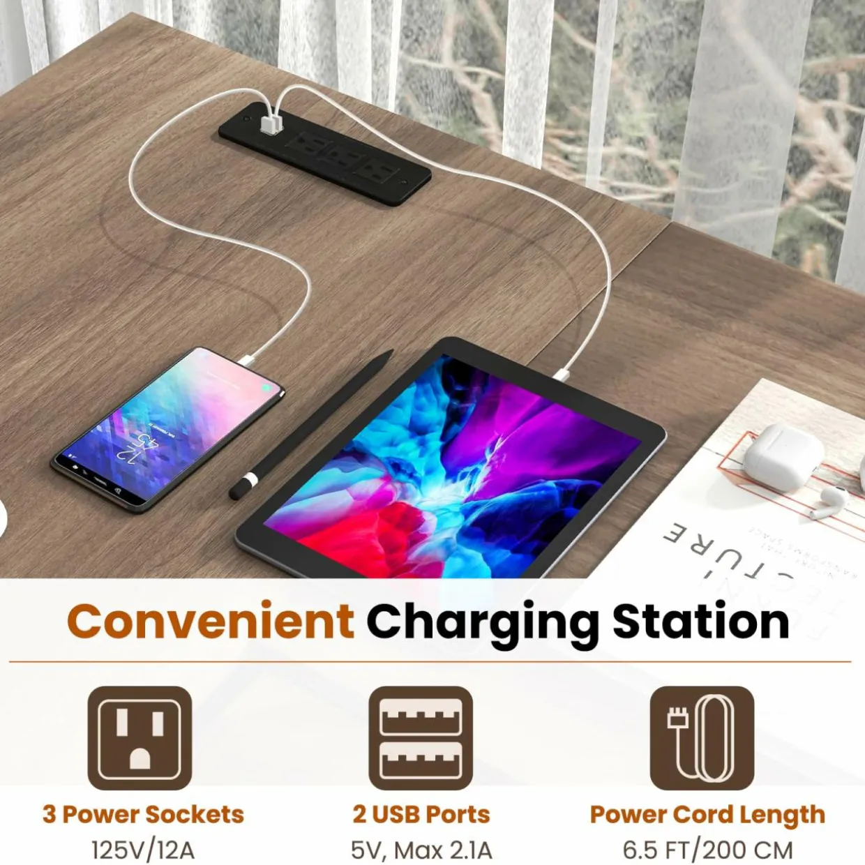 Tangkula Reversible L-Shaped Computer Desk with Charging Station & Shelves