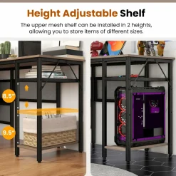 Tangkula Reversible L-Shaped Computer Desk with Charging Station & Shelves