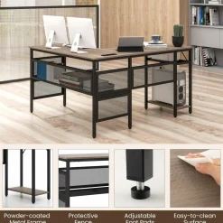 Tangkula Reversible L-Shaped Computer Desk with Charging Station & Shelves
