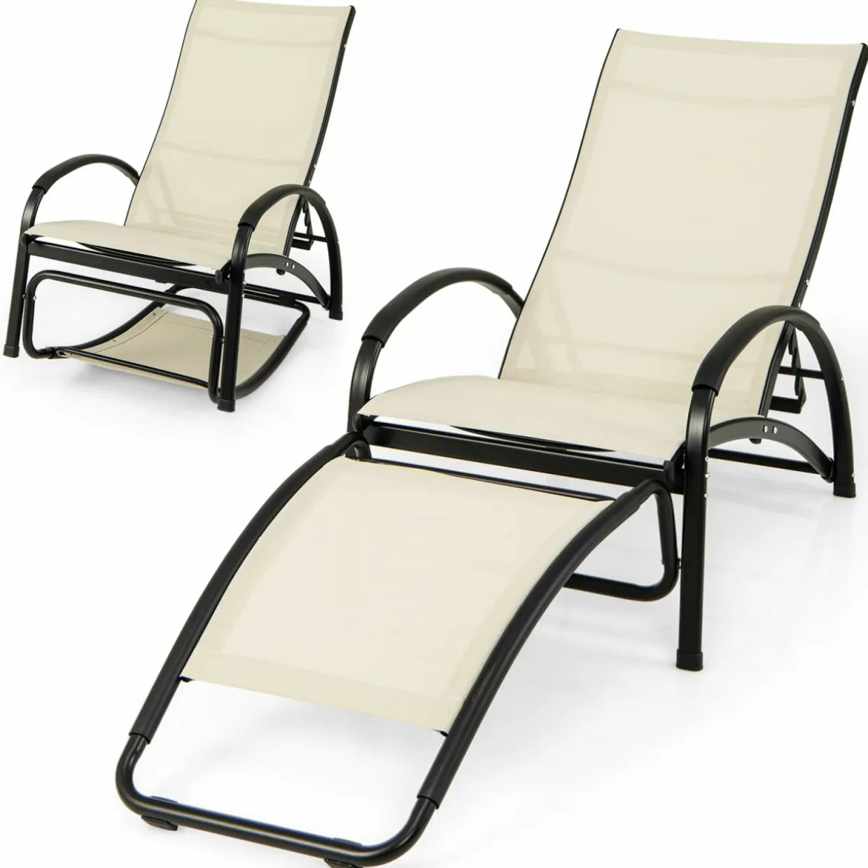 Tangkula Rocking Chair Outdoor, 2-in-1 Convertible Lounge Chair with 4-Level Adjustable Backrest