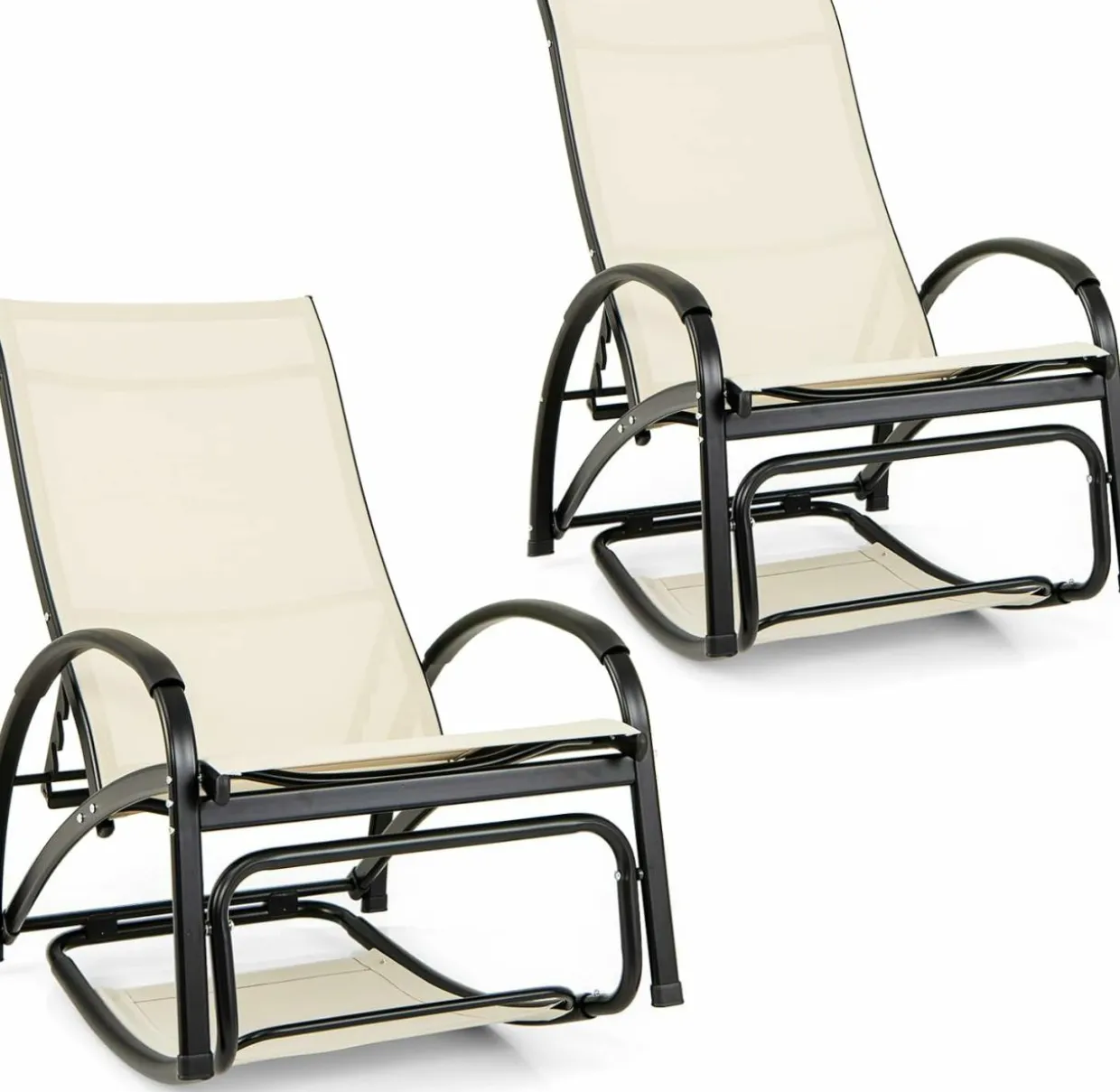 Tangkula Rocking Chair Outdoor, 2-in-1 Convertible Lounge Chair with 4-Level Adjustable Backrest