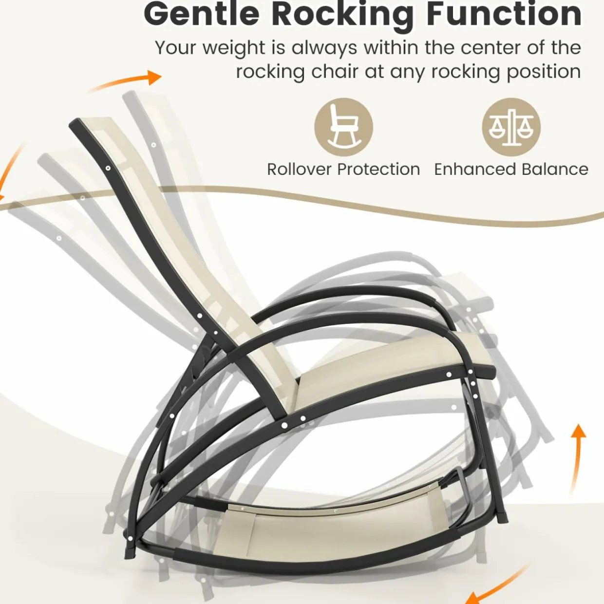 Tangkula Rocking Chair Outdoor, 2-in-1 Convertible Lounge Chair with 4-Level Adjustable Backrest