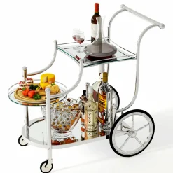 Tangkula Rolling Bar Cart, Metal Serving Cart with Tempered Glass, 3-Tier Glass Bar and Serving Cart