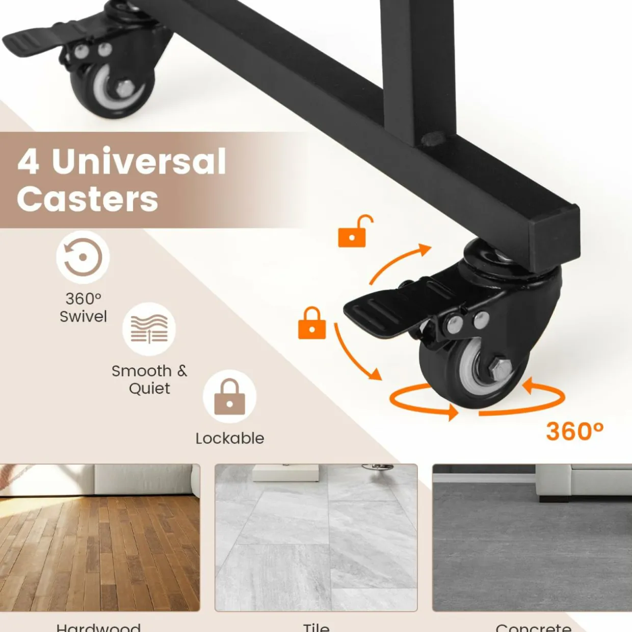 Tangkula Rolling Computer Desk Cart with Keyboard Tray, Mobile Portable Laptop PC Desk with CPU Stand & 3 Hooks for Sofa & Bed