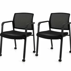 Tangkula Rolling Conference Room Chairs, Stackable Office Guest Mesh Chairs with Armrests and Wheels