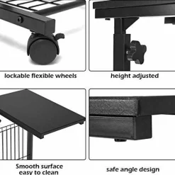 Tangkula Rolling Height Adjustable C Table, Mobile End Table with Detachable Wheels, Side Basket and Bottom Mesh Storage
