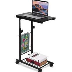 Tangkula Rolling Height Adjustable C Table, Mobile End Table with Detachable Wheels, Side Basket and Bottom Mesh Storage
