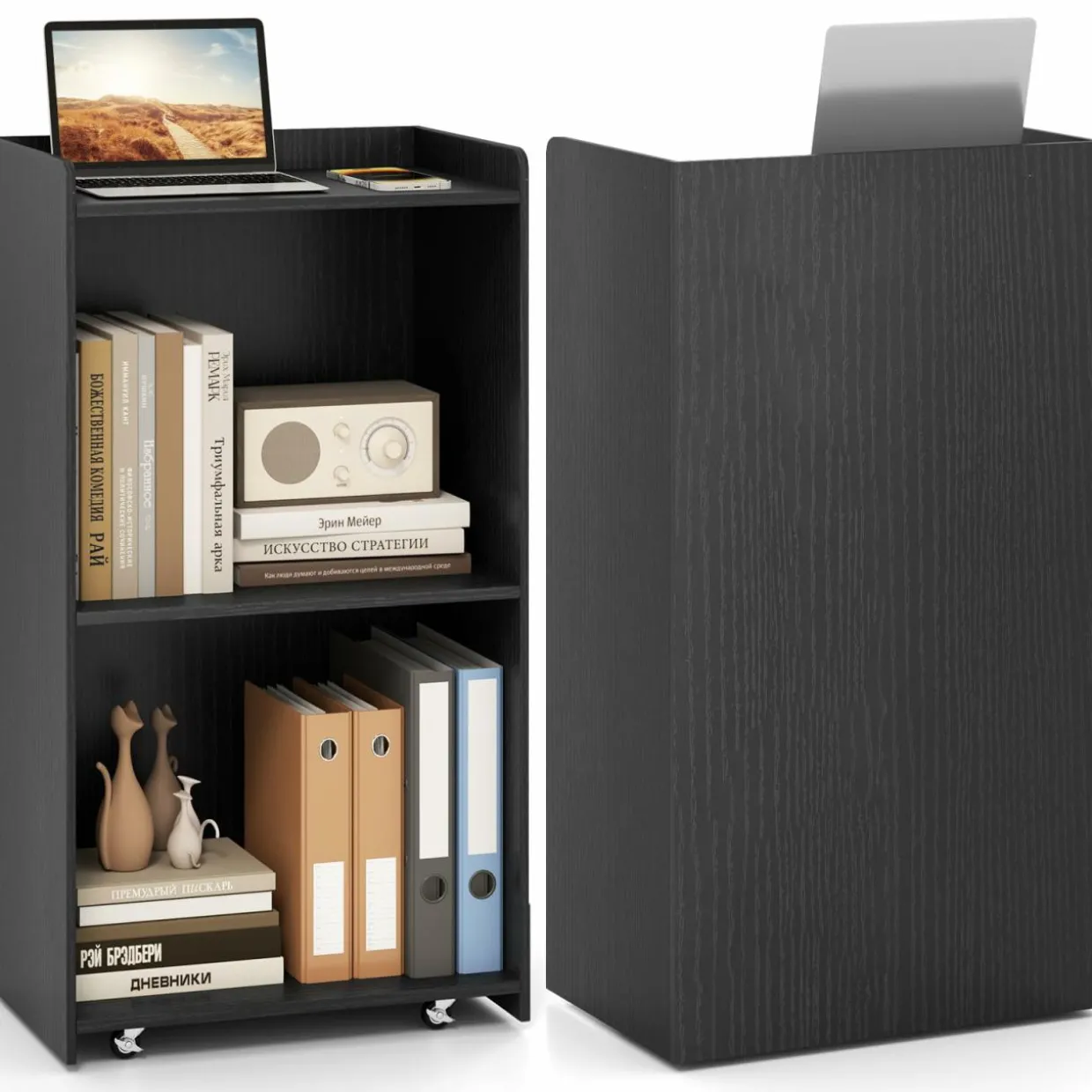 Tangkula Rolling Podium Stand, Mobile Lectern Stand with 2 Shelves & Lockable Wheels