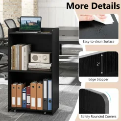 Tangkula Rolling Podium Stand, Mobile Lectern Stand with 2 Shelves & Lockable Wheels