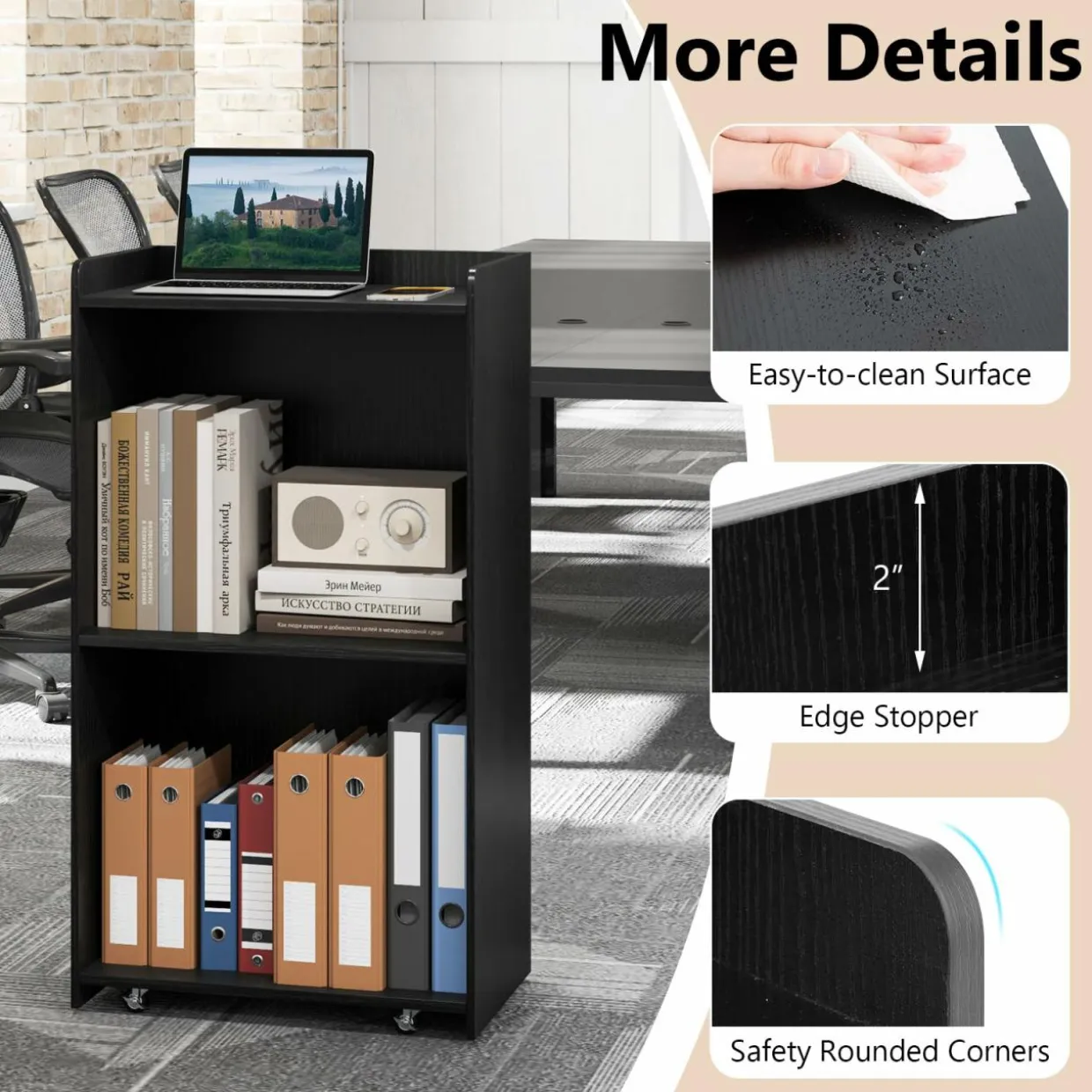Tangkula Rolling Podium Stand, Mobile Lectern Stand with 2 Shelves & Lockable Wheels