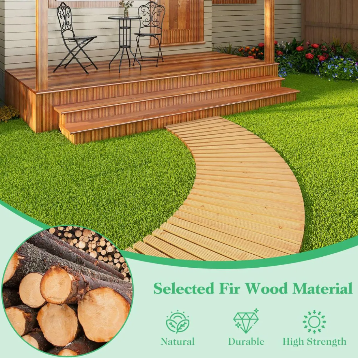 Tangkula Roll-Out Garden Pathway, 7 FT Wooden Garden Pathway w/Non-Slip Surface, Metal Wires with Plastic Sheath