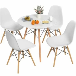 Tangkula Round Dining Table Set for 4, Kitchen Table Set with Seat & Solid Wood Legs