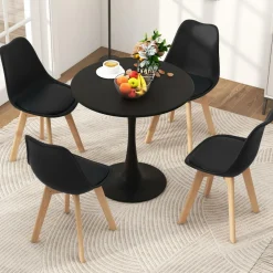 Tangkula Round Dining Table Set for 4, Kitchen Table Set with Padded Seat & Solid Wood Legs