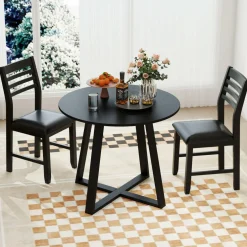 Tangkula Round Dining Table Set , Dinette Set with Table and Padded PU Chairs