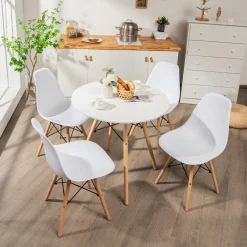 Tangkula Round Dining Table Set for 4, Kitchen Table Set with Seat & Solid Wood Legs