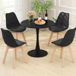Tangkula Round Dining Table Set for 4, Kitchen Table Set with Padded Seat & Solid Wood Legs