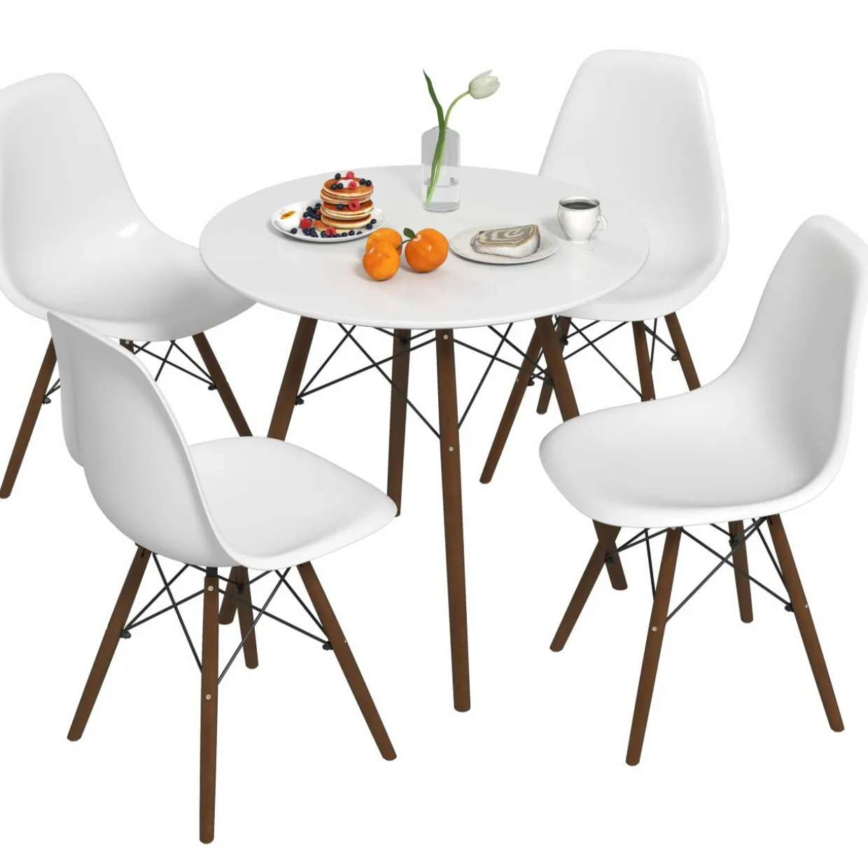 Tangkula Round Dining Table Set for 4, Kitchen Table Set with Seat & Solid Wood Legs