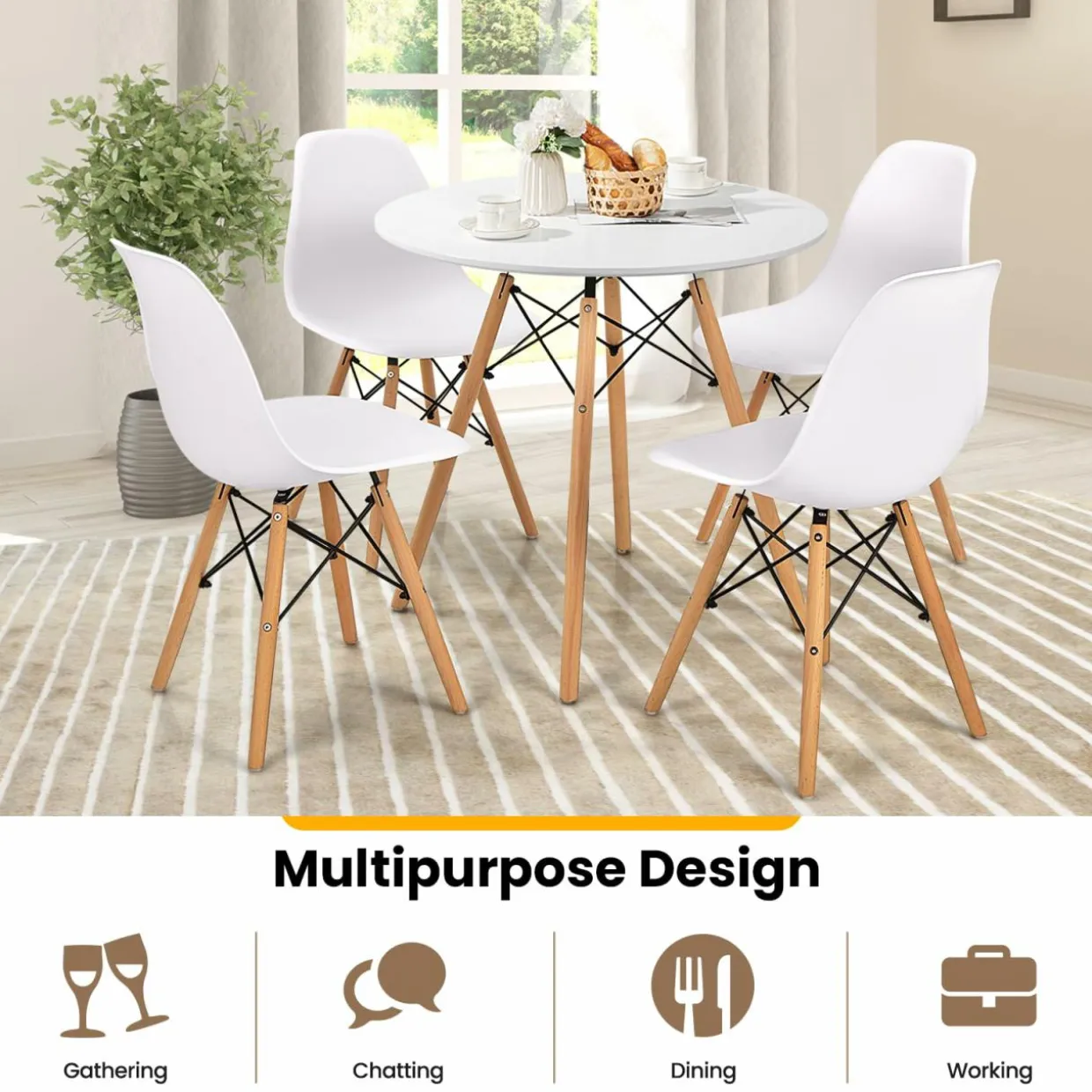 Tangkula Round Dining Table Set for 4, Kitchen Table Set with Seat & Solid Wood Legs