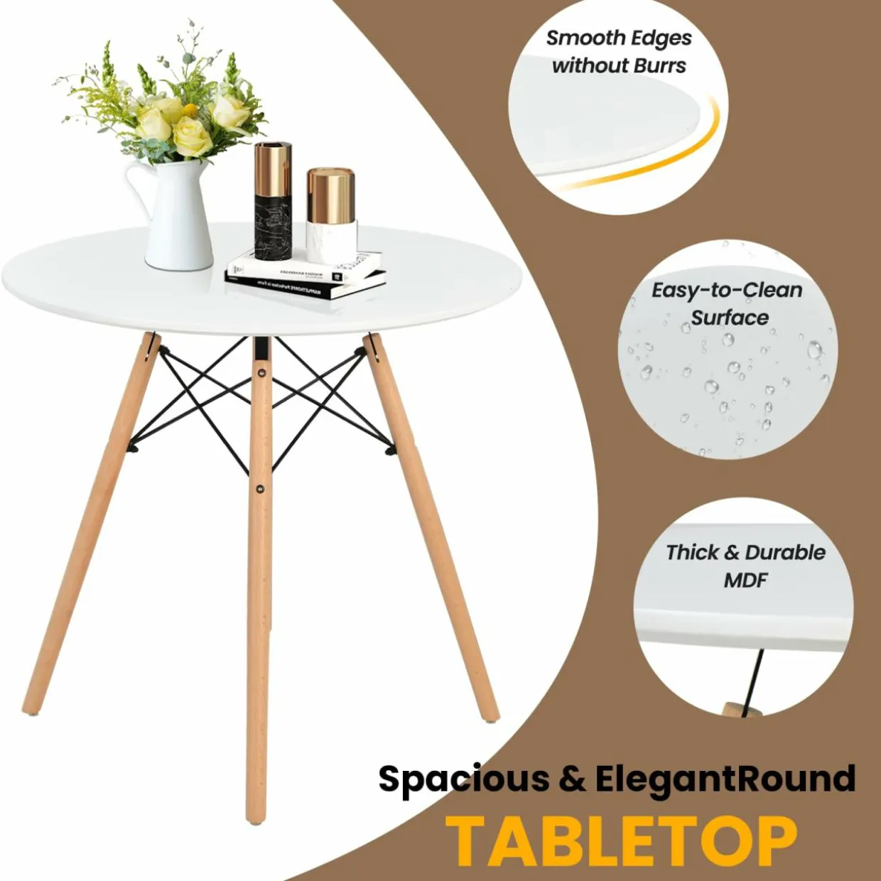 Tangkula Round Dining Table Set for 4, Kitchen Table Set with Seat & Solid Wood Legs