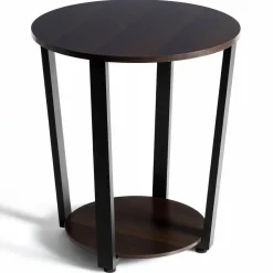Tangkula Round End Table, 2-Tier Metal Sofa Table with Storage Shelf