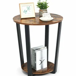 Tangkula Round End Table, 2-Tier Metal Sofa Table with Storage Shelf