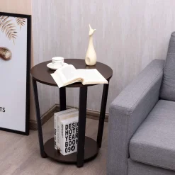 Tangkula Round End Table, 2-Tier Metal Sofa Table with Storage Shelf