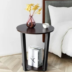 Tangkula Round End Table, 2-Tier Metal Sofa Table with Storage Shelf