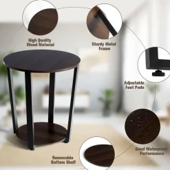 Tangkula Round End Table, 2-Tier Metal Sofa Table with Storage Shelf