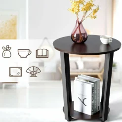 Tangkula Round End Table, 2-Tier Metal Sofa Table with Storage Shelf