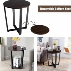 Tangkula Round End Table, 2-Tier Metal Sofa Table with Storage Shelf