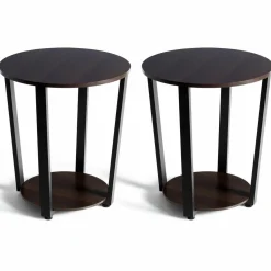 Tangkula Round End Table, 2-Tier Metal Sofa Table with Storage Shelf