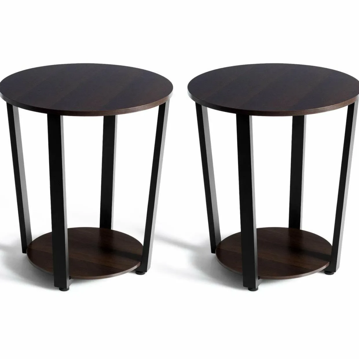 Tangkula Round End Table, 2-Tier Metal Sofa Table with Storage Shelf