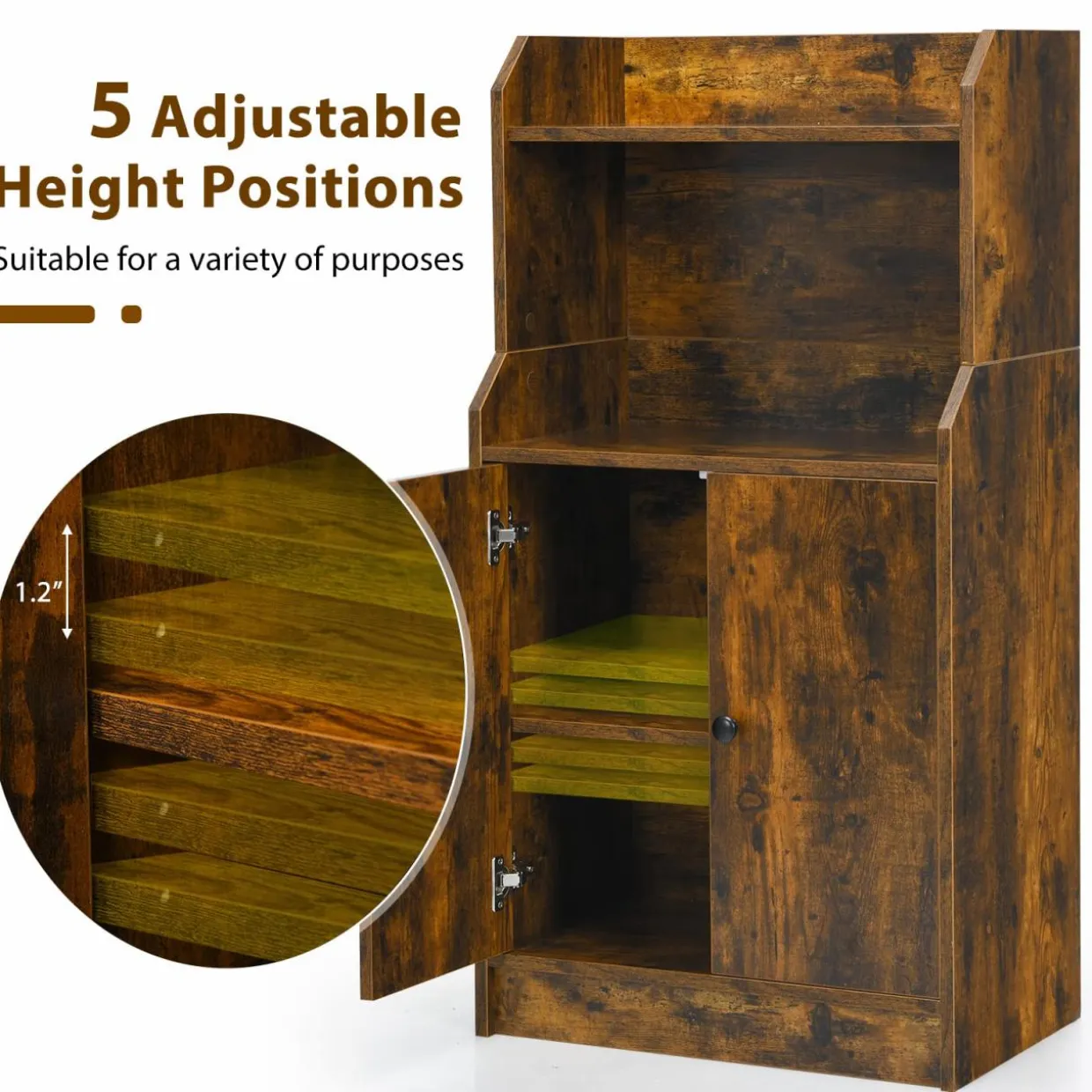 Tangkula Rustic Bookcase, Storage Cabinet with 2 Open Shelves and 2 Doors