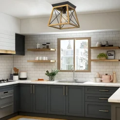 Tangkula Rustic Farmhouse Ceiling Light, Industrial Flush Mount Ceiling Light Fixture w/E26 Blub Socket