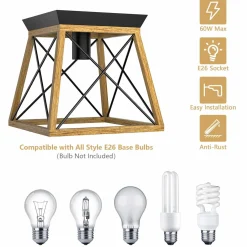Tangkula Rustic Farmhouse Ceiling Light, Industrial Flush Mount Ceiling Light Fixture w/E26 Blub Socket