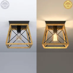 Tangkula Rustic Farmhouse Ceiling Light, Industrial Flush Mount Ceiling Light Fixture w/E26 Blub Socket