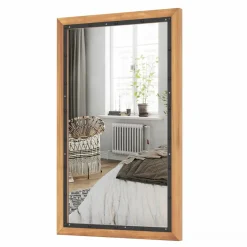 Tangkula Rustic Wood Mirror, Rectangular Frame Decor Wall Mounted Mirror with Back Board