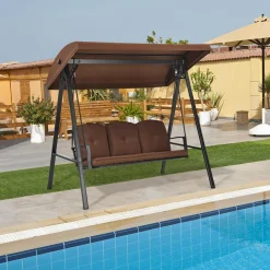 Tangkula 3-Seater Porch Swing, Outdoor Swing with Adjustable Tilt Canopy & Removable Soft Cushions