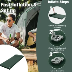 Tangkula Self-Inflating Sleeping Pad, 3 inch Thick Camping Mattress w/Built-in Valve, Green