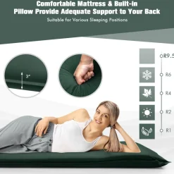 Tangkula Self-Inflating Sleeping Pad, 3 inch Thick Camping Mattress w/Built-in Valve, Green