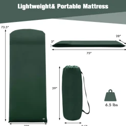 Tangkula Self-Inflating Sleeping Pad, 3 inch Thick Camping Mattress w/Built-in Valve, Green