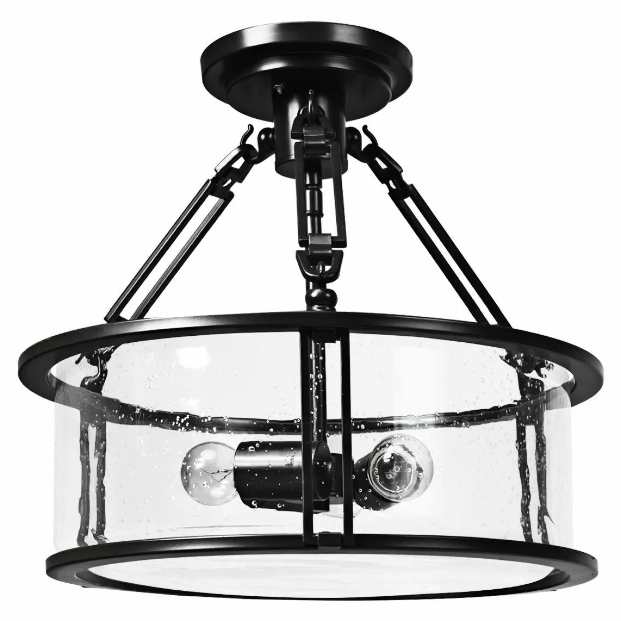 Tangkula Semi Flush Mount Ceiling Light, 3-Light Close to Ceiling Light with Bubble Glass Lampshade