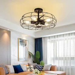 Tangkula Semi Flush Mount Light Industrial Vintage Style Metal Hanging Flush Mount Lighting with