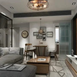 Tangkula Semi Flush Mount Ceiling Light, 3-Light Industrial Style Rustic Ceiling Light Fixture with Iron Metal Cage Lampshade