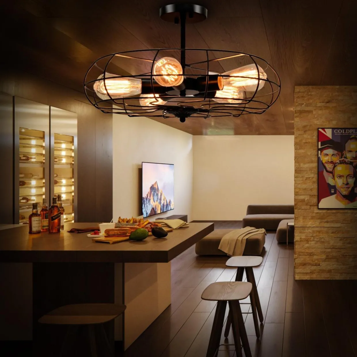 Tangkula Semi Flush Mount Light Industrial Vintage Style Metal Hanging Flush Mount Lighting with